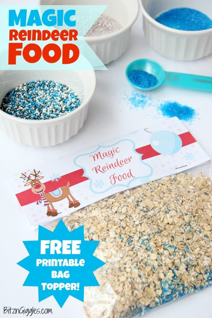 Magic Reindeer Food With Free Printable - Kids will love to sprinkle this Magic Reindeer Food in their yard to guide the reindeer to their home on Christmas Eve. Includes recipe + FREE printable bag topper!