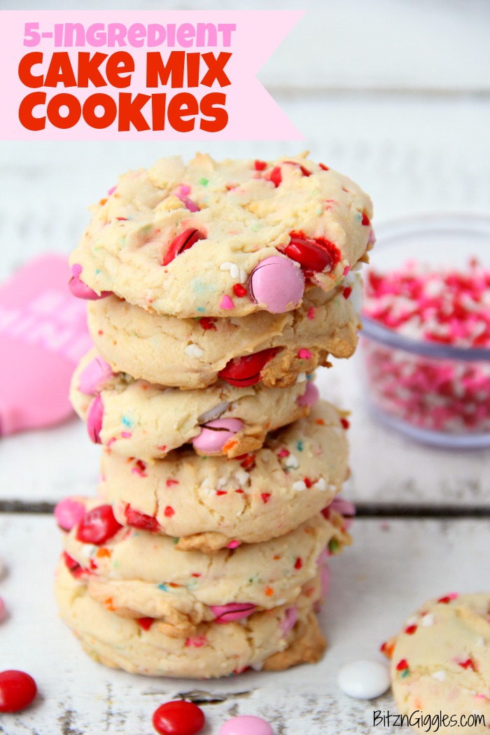 5-Ingredient Funfetti Cake Mix Cookies - Easy, moist, cake-like cookies decorated with M&Ms and sprinkles.