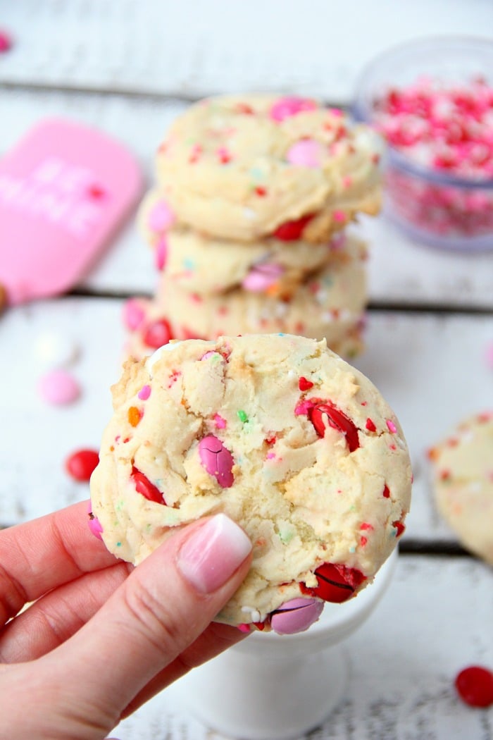 5-Ingredient Funfetti Cake Mix Cookies - Easy, moist, cake-like cookie decorated with M&Ms and sprinkles.