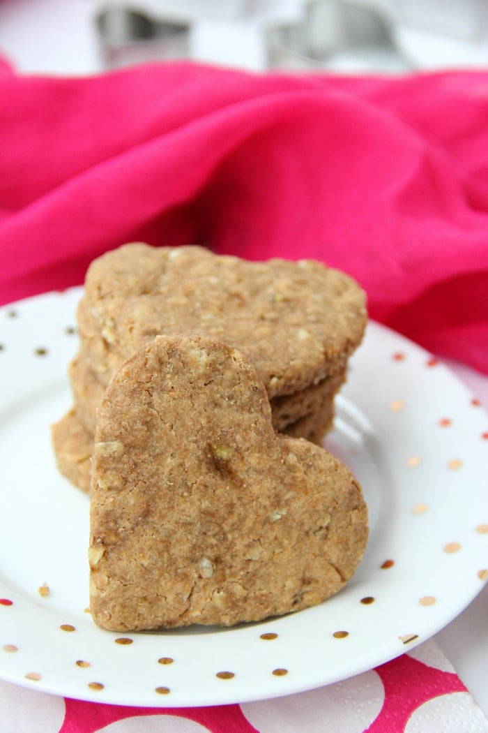 Peanut Butter and Banana Homemade Dog Biscuits - Five-ingredient chewy dog biscuits made with peanut butter, oats and banana. Your dog will love these!