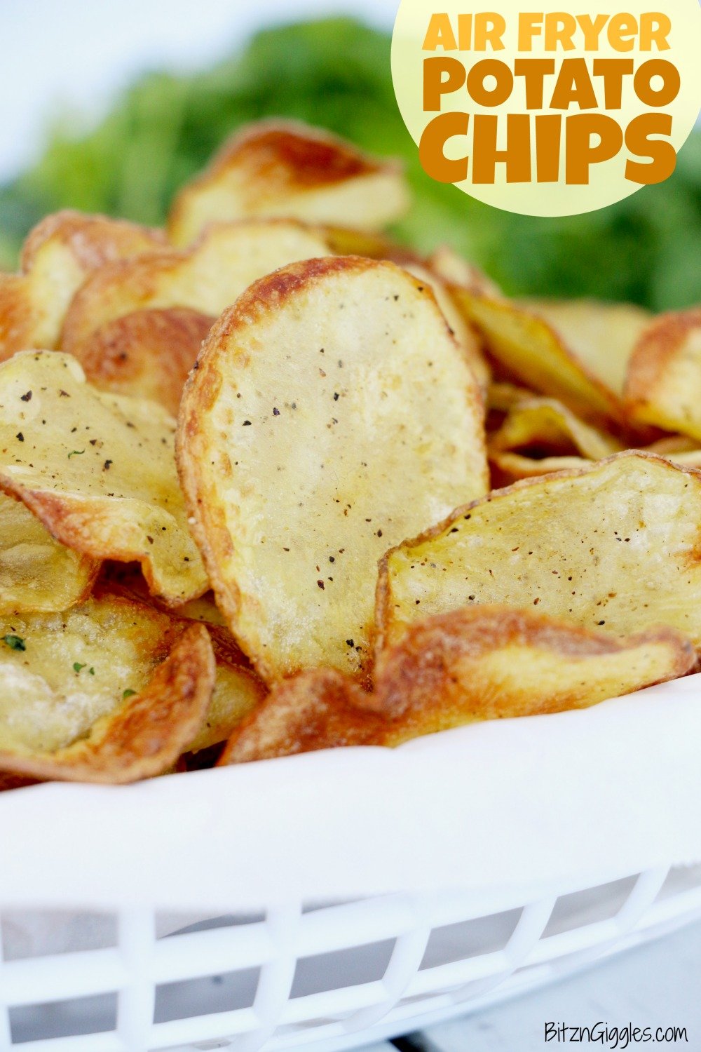 Air Fryer Potato Chips - Crispy, homemade potato chips made better for you in an air fryer! 