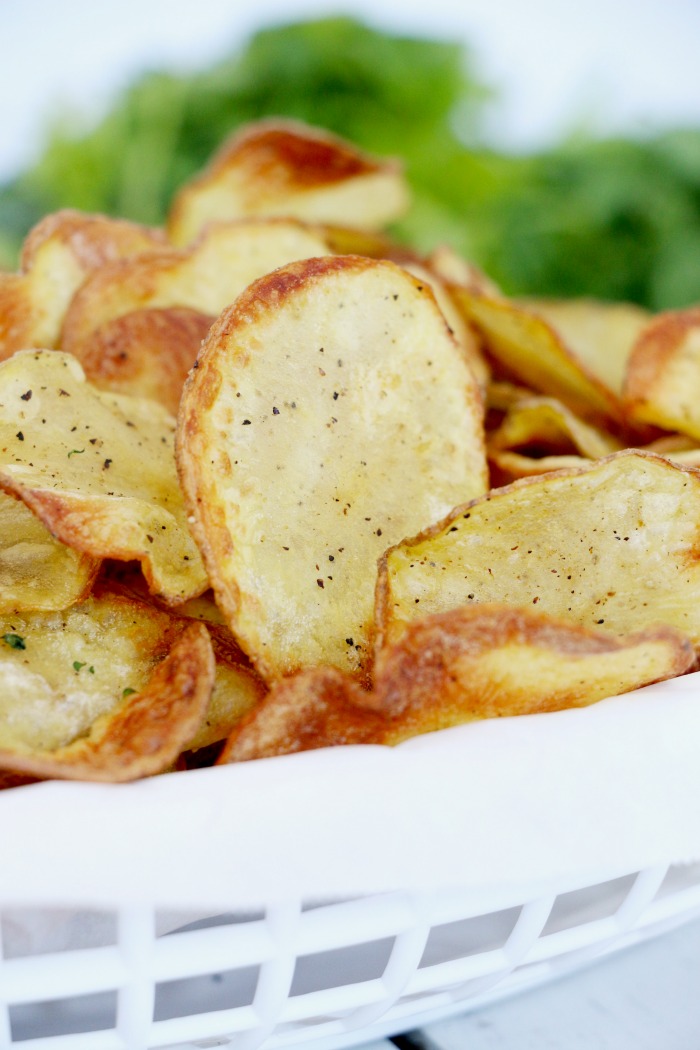 Air Fryer Potato Chips - Crispy, homemade potato chips made better for you in an air fryer!