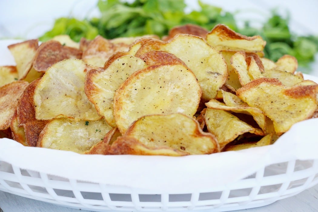 Air Fryer Potato Chips - Crispy, homemade potato chips made better for you in an air fryer!