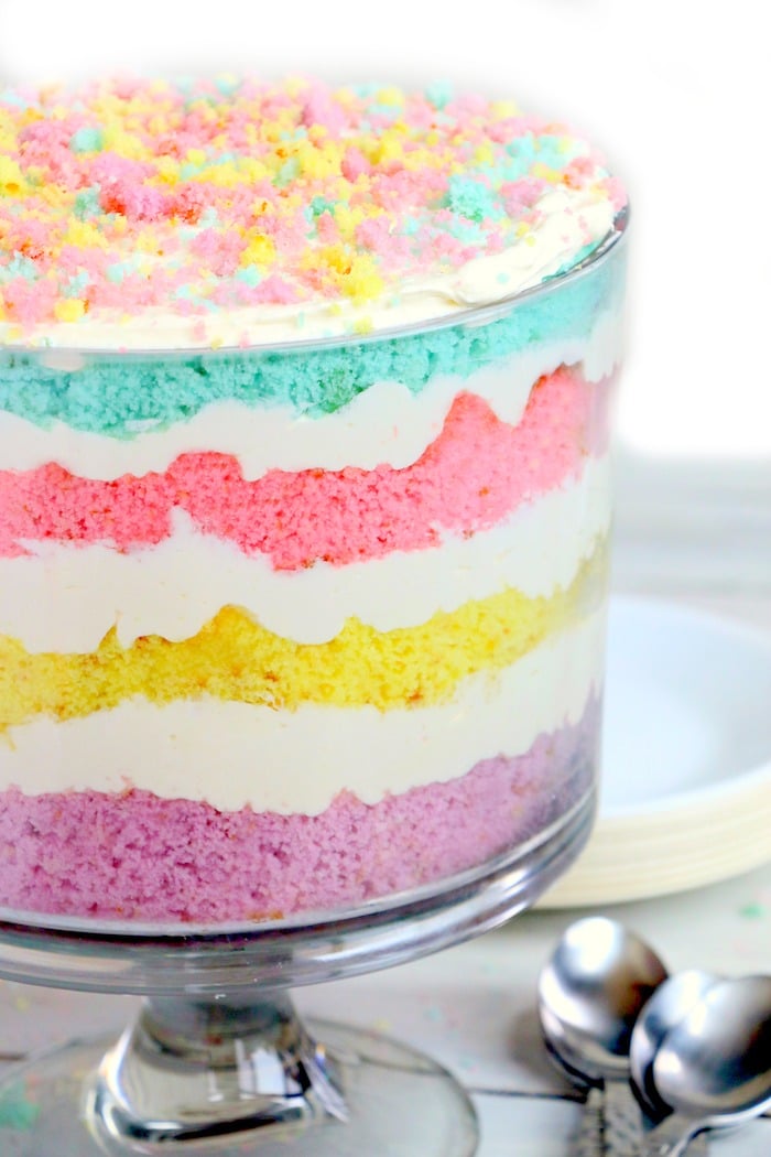 Easter Dessert Trifle - An easy and colorful spring trifle dessert made with white cake and a sweet creamy filling!