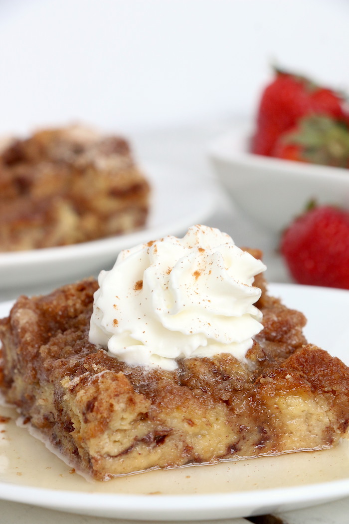 French Toast Bake - An easy, hassle-free overnight French toast casserole with a crunchy cinnamon-sugar topping!