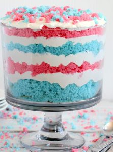 Red White and Blue Trifle - An easy and patriotic red, white and blue trifle dessert made with crumbles of white cake and a sweet creamy filling!