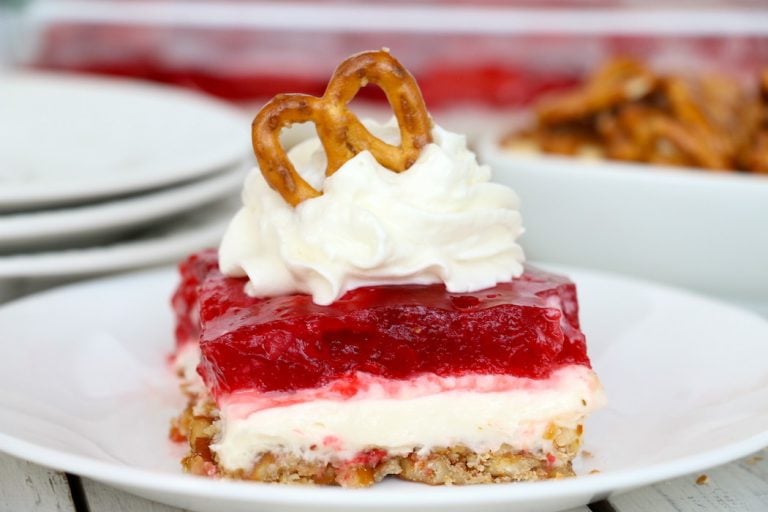 Strawberry Pretzel Dessert - This classic, potluck favorite features a crunchy pretzel crust topped with sweet cream and an irresistible strawberry jello topping. It's the perfect combination of sweet and salty!