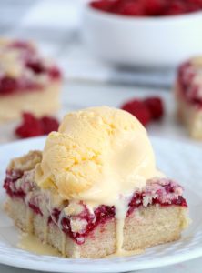 Raspberry Crumble Bars - Fresh, fruity raspberry bars with a buttery crumb topping!