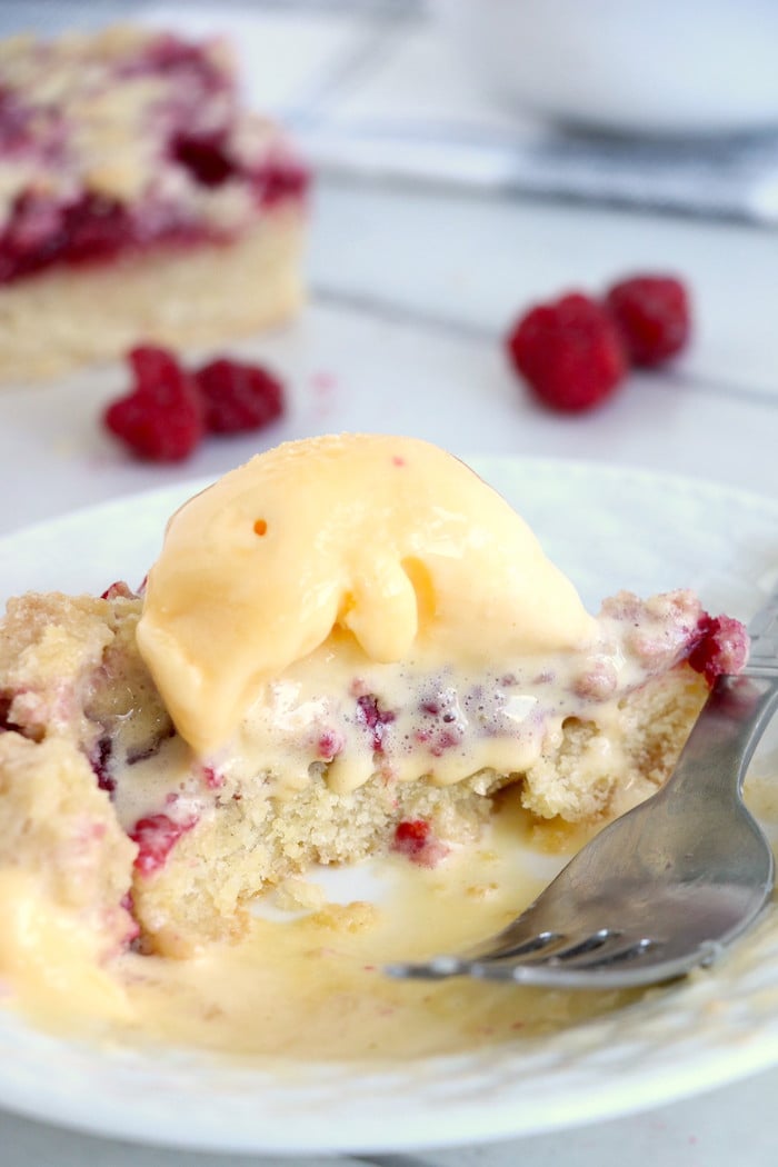 Raspberry Crumble Bars - Fresh, fruity raspberry bars with a buttery crumb topping!