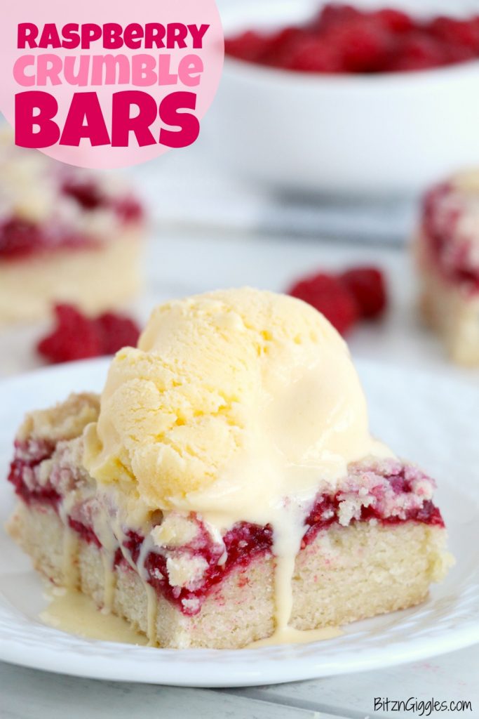 Raspberry Crumble Bars - Fresh, fruity raspberry bars with a buttery crumb topping!