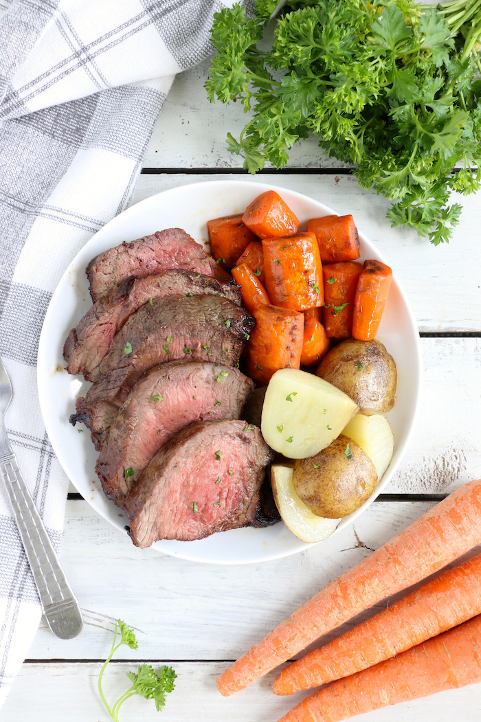 Air Fryer Pot Roast - Fork-tender beef roast, marinated, then air fried to perfection. Cook time is only 30 minutes!