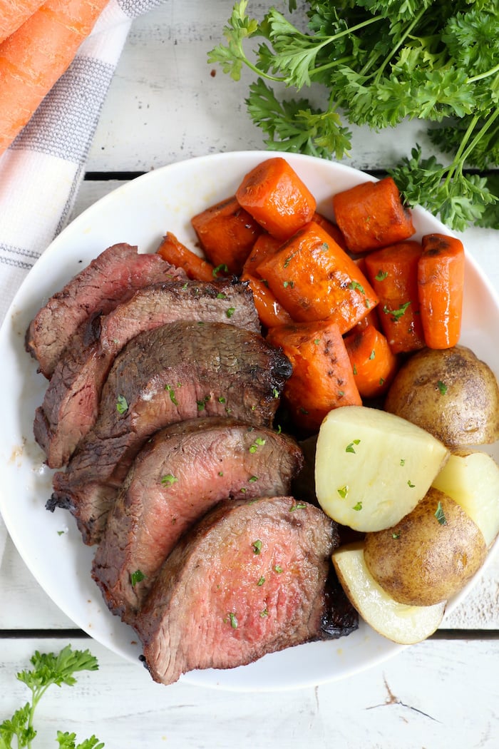 Air Fryer Pot Roast - Fork-tender beef roast, marinated, then air fried to perfection. Cook time is only 30 minutes! 