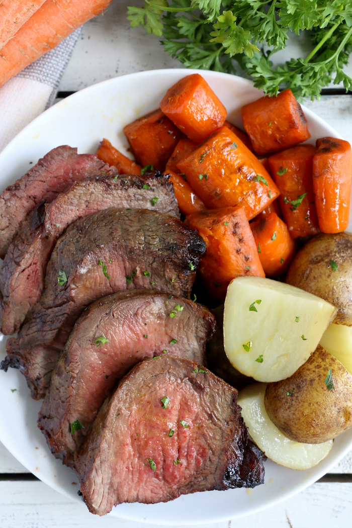 Air Fryer Pot Roast - Fork-tender beef roast, marinated, then air fried to perfection. Cook time is only 30 minutes! 