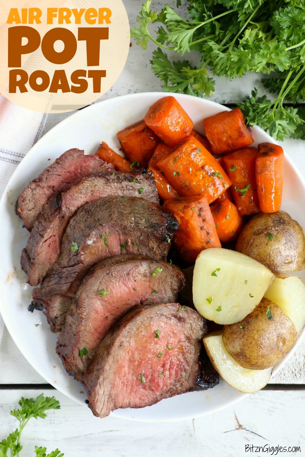 Air Fryer Pot Roast - Fork-tender beef roast, marinated, then air fried to perfection. Cook time is only 30 minutes!