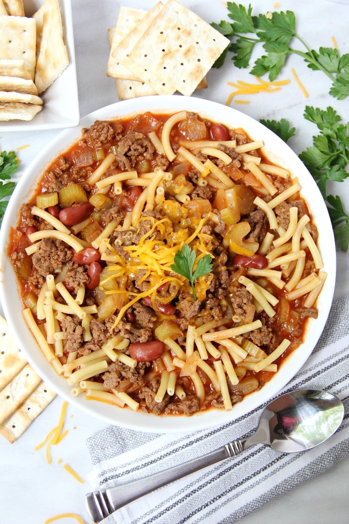 Big Batch Homemade Chili - A flavorful, yet mild chili, perfect for parties and gatherings. This chili is a family favorite and serves a crowd! 