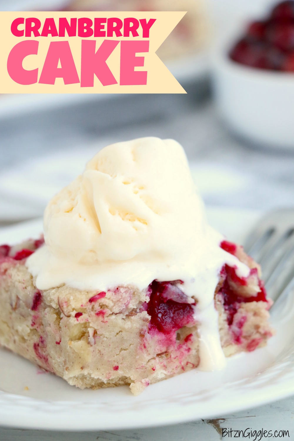 Easy Cranberry Cake - An easy and delicious cake bursting with tart cranberries. Top with vanilla ice cream and enjoy!