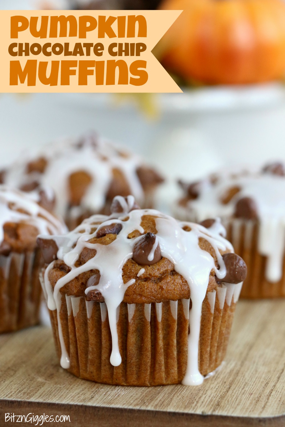 Pumpkin Chocolate Chip Muffins - Homemade pumpkin muffins sprinkled with fall spices and lots of chocolate chips! 