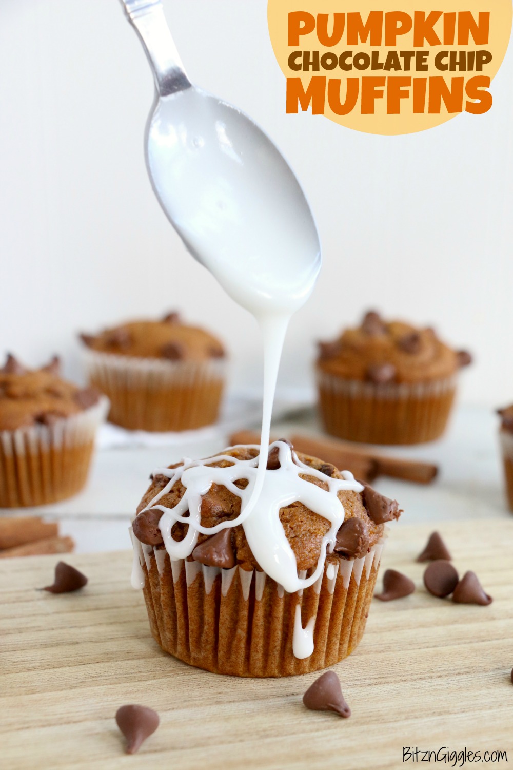 Pumpkin Chocolate Chip Muffins - Homemade pumpkin muffins sprinkled with fall spices and lots of chocolate chips! 