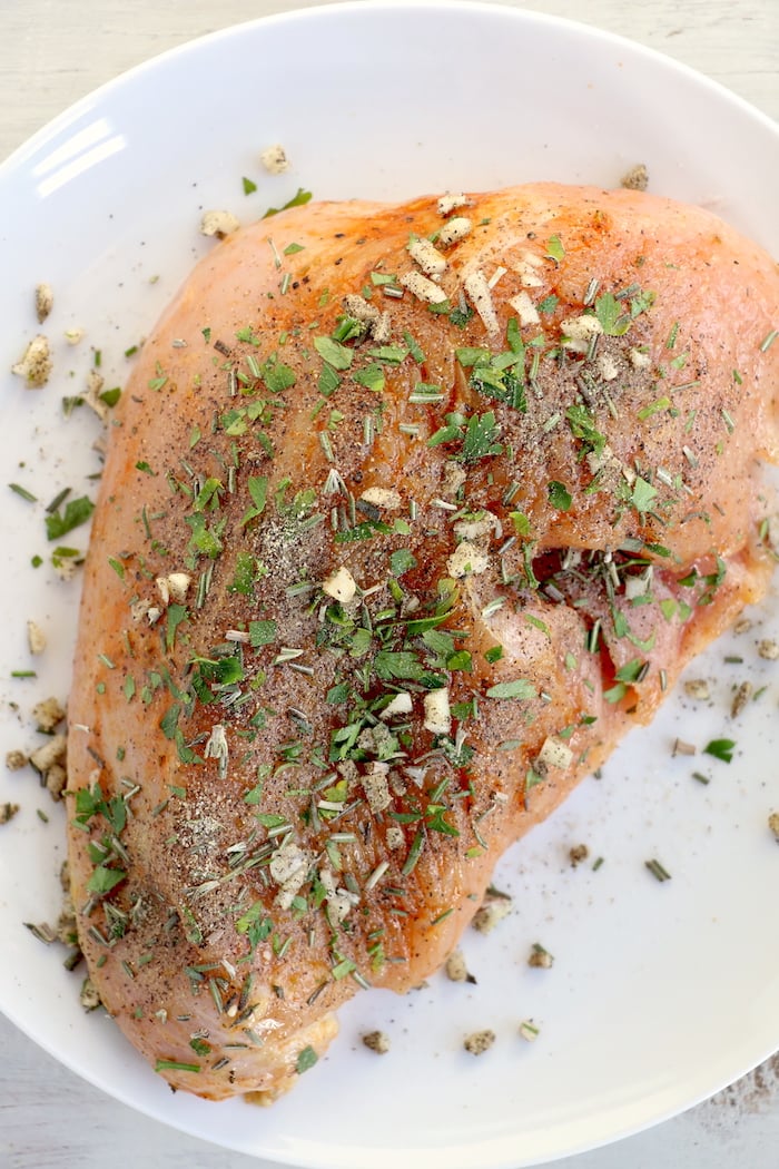 Air Fryer Turkey Breast - Garlic and fresh herb-seasoned turkey in the air fryer - moist and juicy on the inside with a crispy, golden brown skin on the outside.