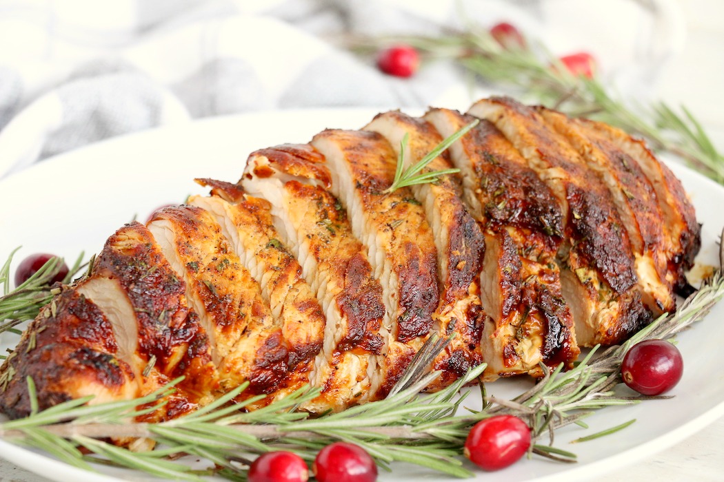 Air Fryer Turkey Breast - Garlic and fresh herb-seasoned turkey in the air fryer - moist and juicy on the inside with a crispy, golden brown skin on the outside.