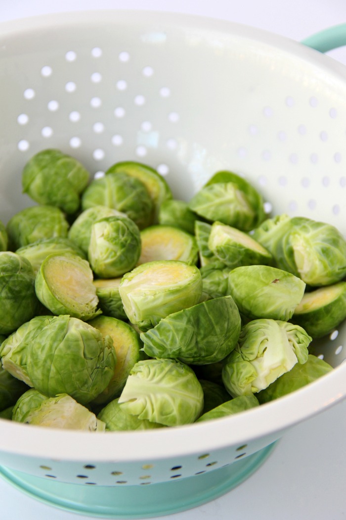Fresh Brussels sprouts in strainer