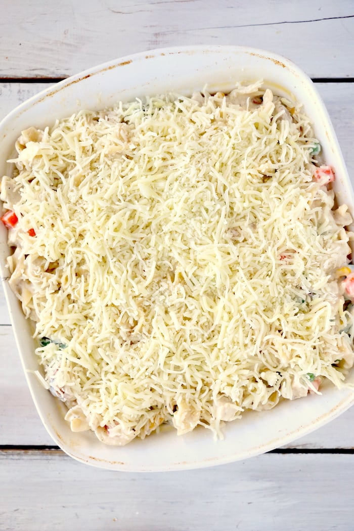 Easy Turkey Casserole - A cheesy casserole filled with turkey and vegetables and topped with crunchy, French fried onions! 