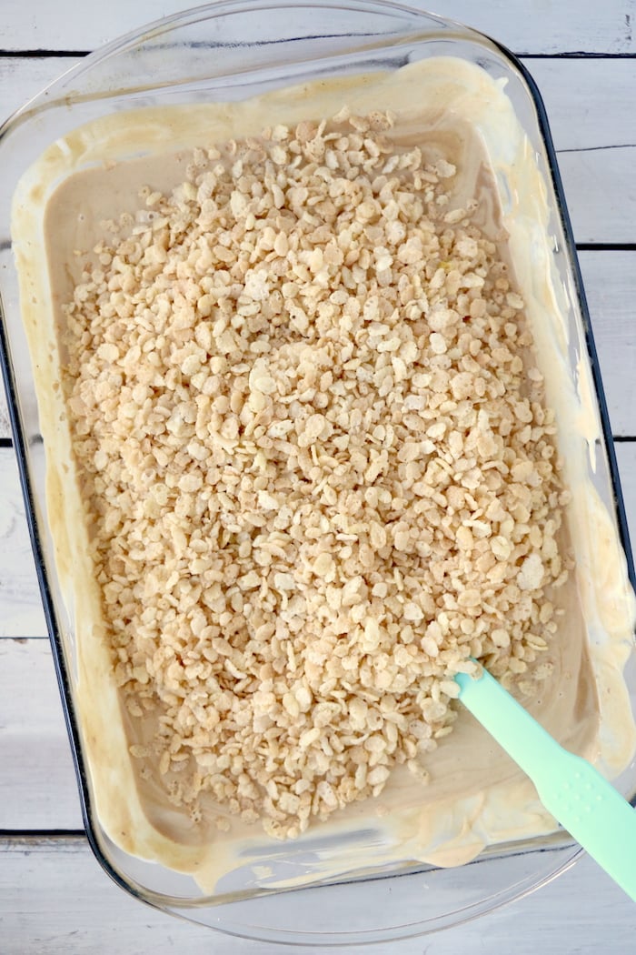 Rice Krispies, peanut butter and almond bark mixture