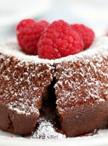 lava cake with raspberries on top