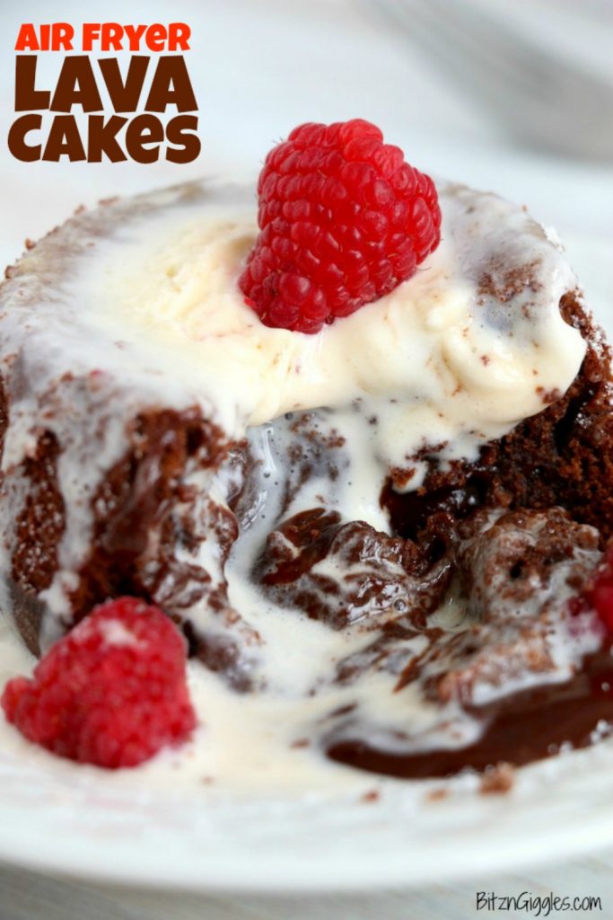 Lava cakes with melted ice cream and raspberries