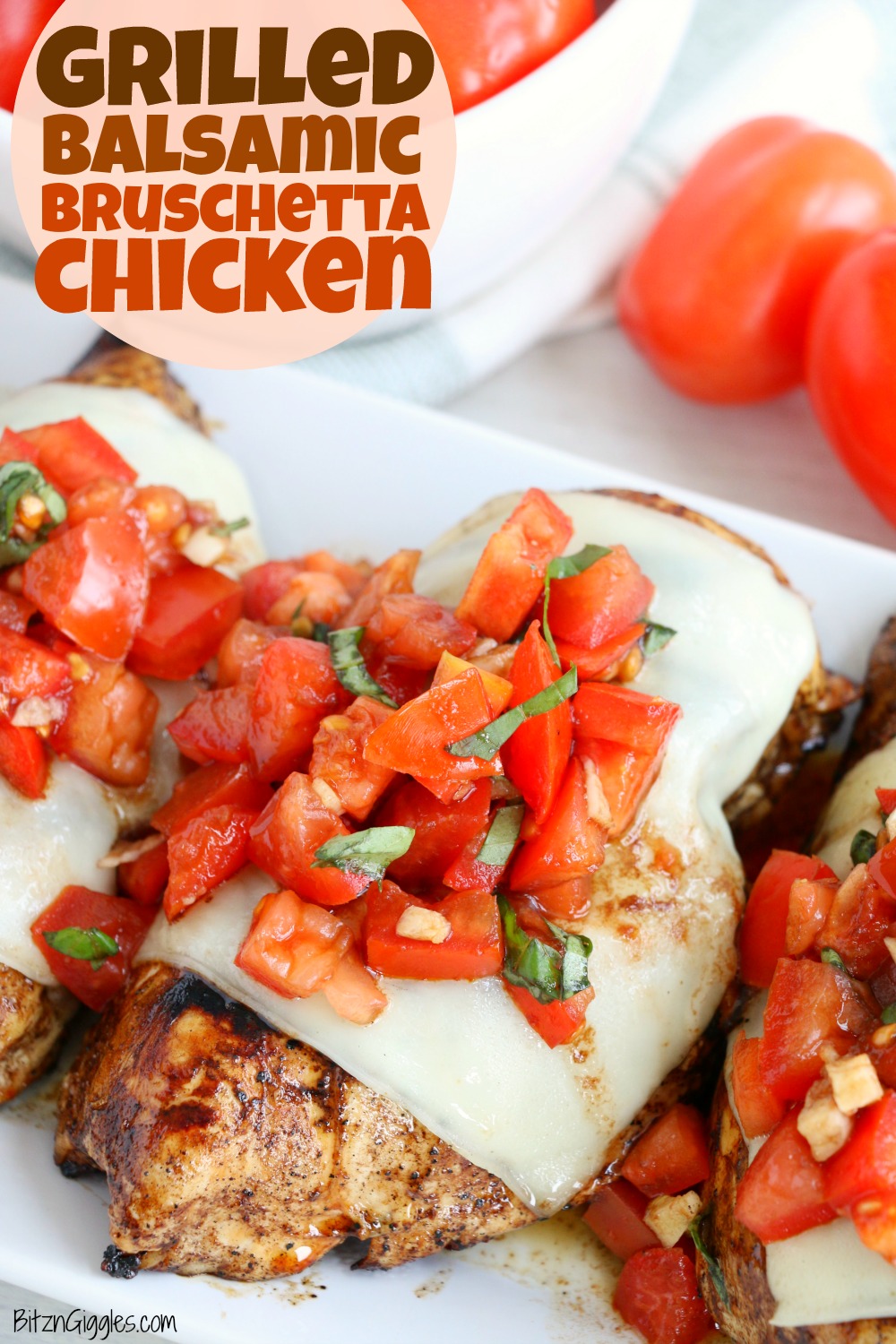 chicken breasts topped with mozzarella cheese and bruschetta topping