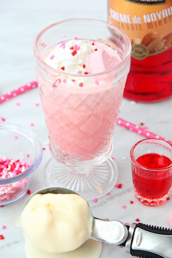 pink squirrel ice cream drink with almond liqueur