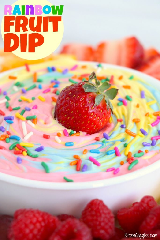 rainbow fruit dip with strawberry