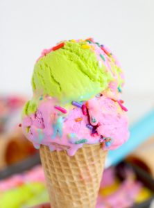 Rainbow ice cream in cone