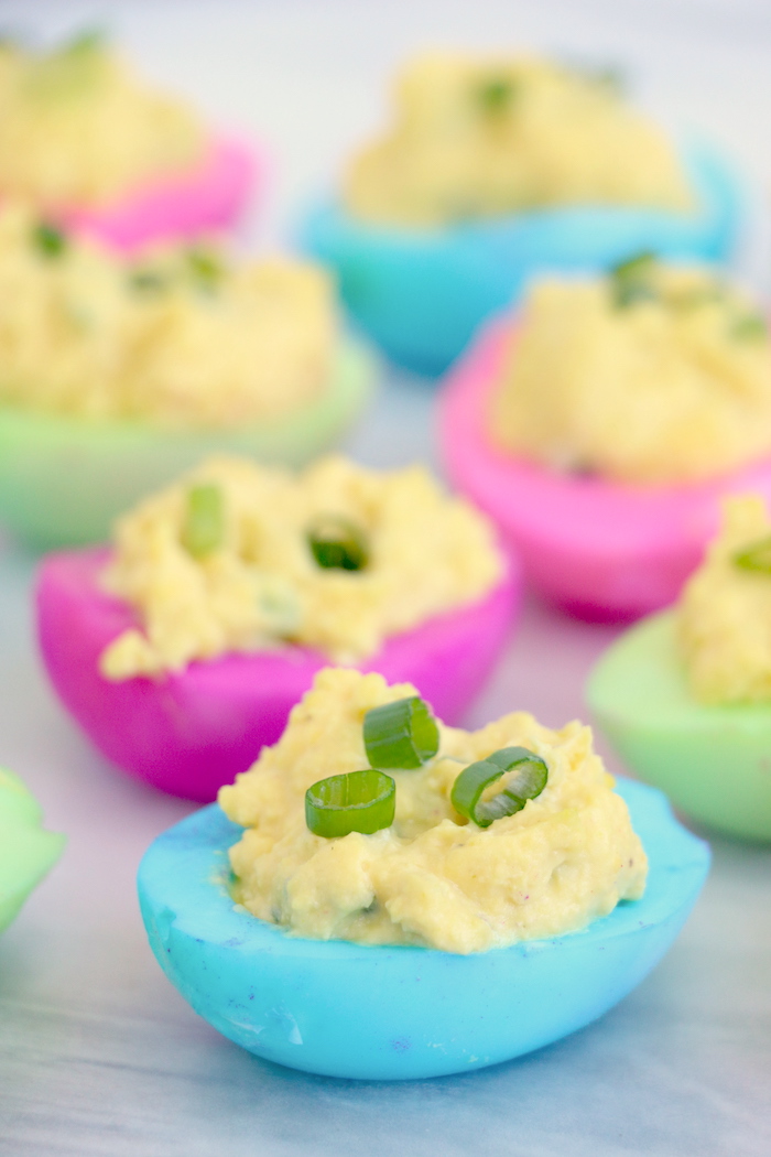 Colorful deviled eggs for Easter