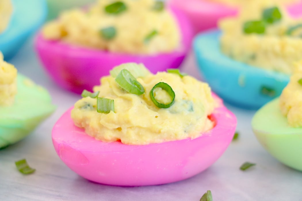 Colorful pink deviled egg