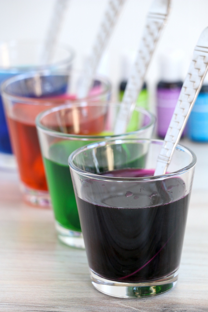 Food coloring in glasses