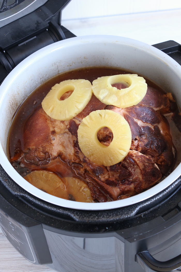 Pineapple covered ham in Ninja Foodi cooking pot