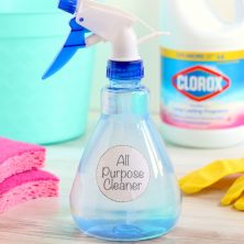 Homemade all purpose cleaner with sponges and gloves