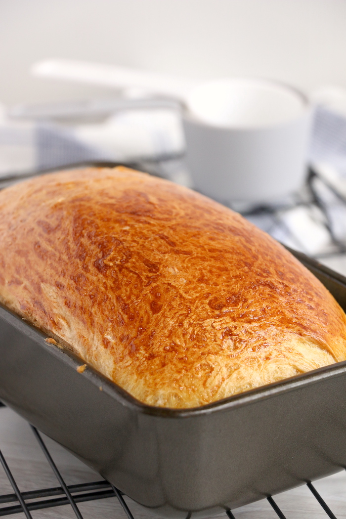 Homemade loaf of golden brown bread
