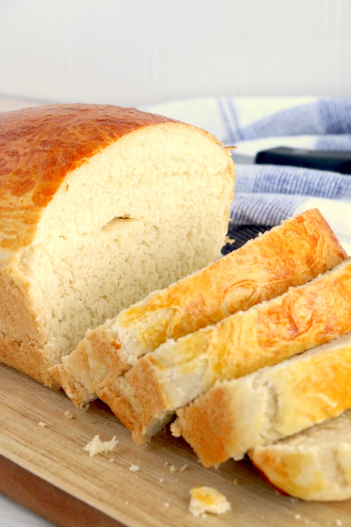 A sliced loaf of homemade bread