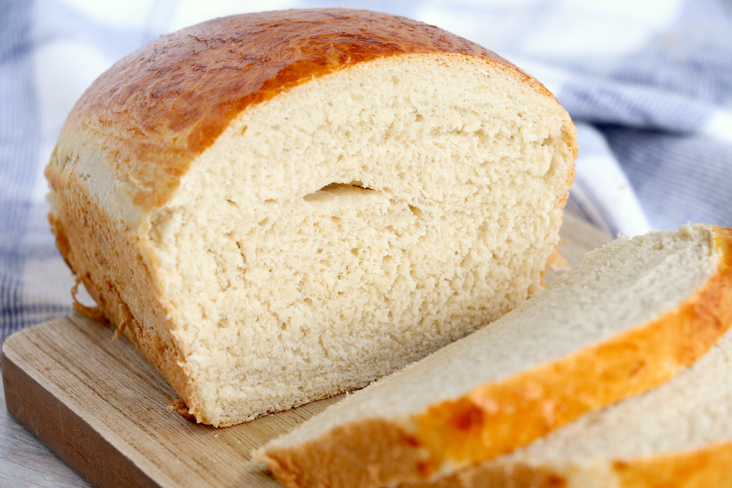 Sliced loaf of homemade bread