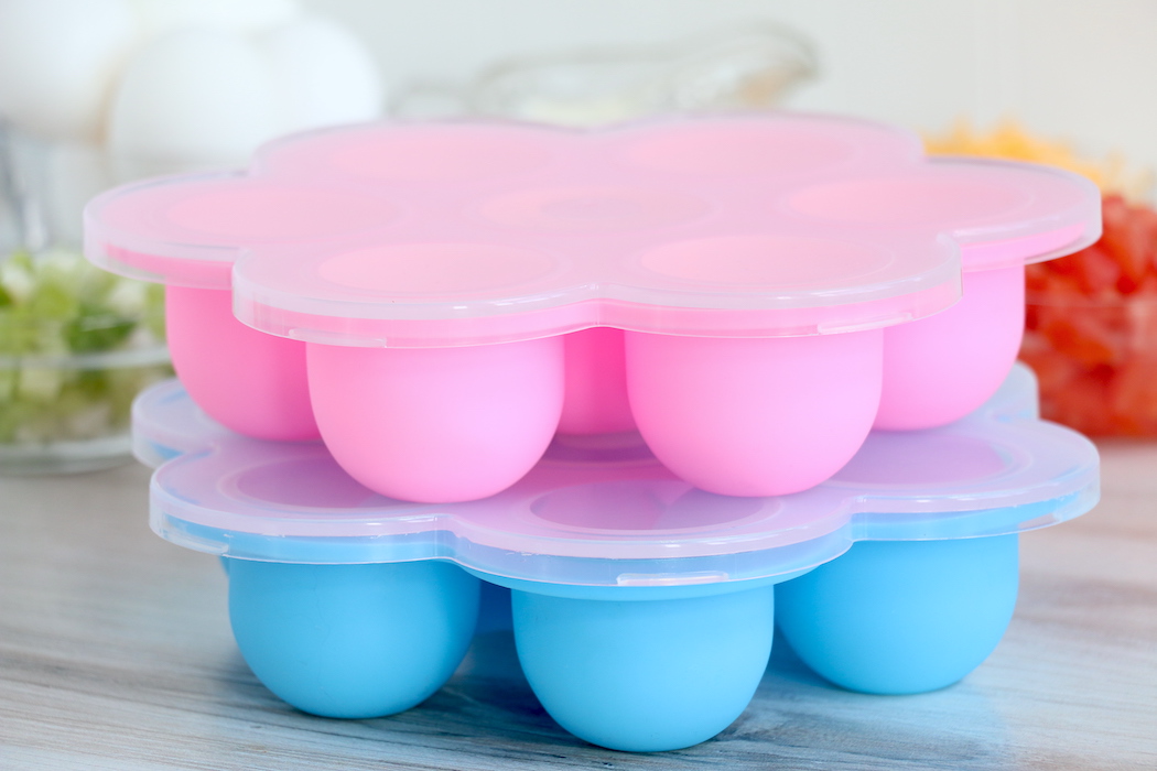pink and blue egg bite molds