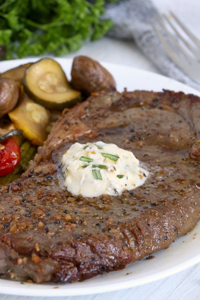 Steak topped with garlic butter