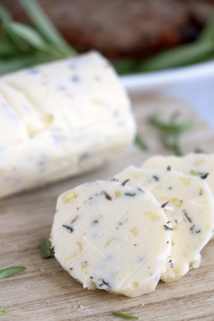 sliced rounds of garlic herb butter
