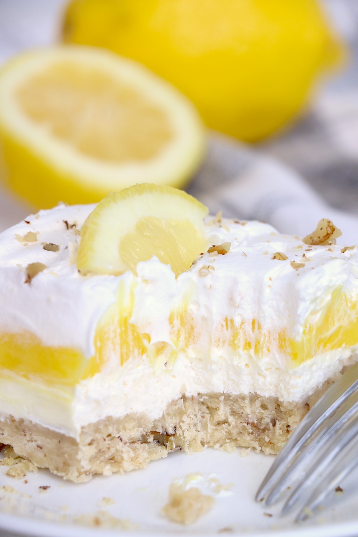 bite out of lemon lush pudding dessert