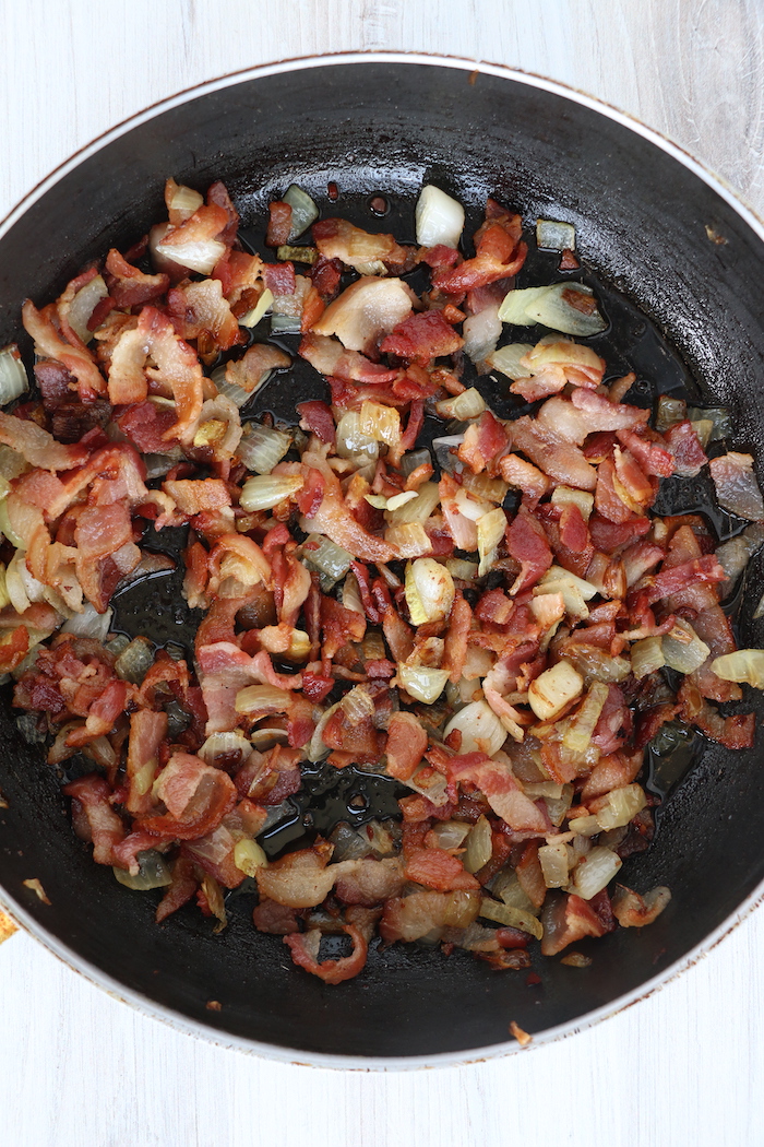 cooking bacon in a fry pan