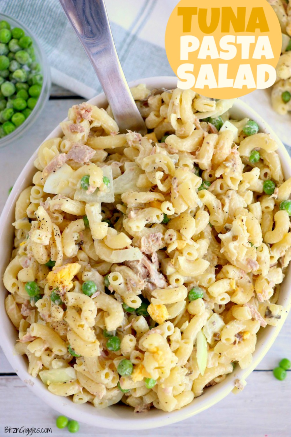 old fashioned macaroni salad with eggs and peas