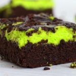Halloween brownies with a green cream cheese layer