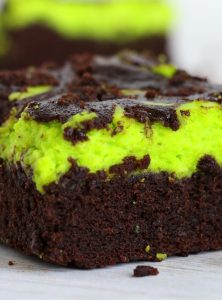 Halloween brownies with a green cream cheese layer