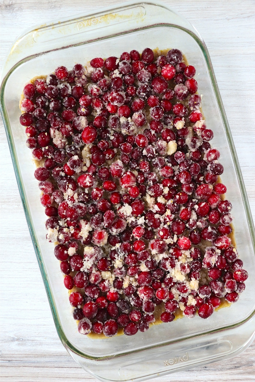 Cranberry crumble bars before going into oven